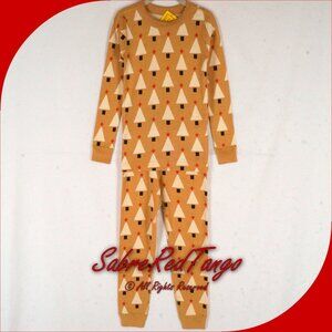 NWT Hanna Andersson Organic Long Johns Pajamas Winter Trees Print 120 6 7